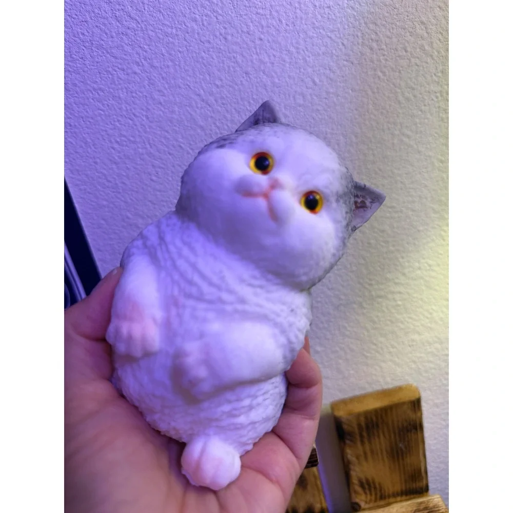 Squishy Cat Fidget Toy Slow Rising Stress Kitty White Grey Amber Eyes